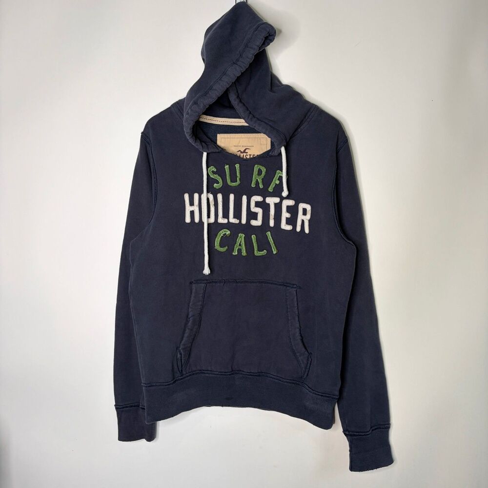 Y2k Hollister Surf Cali Hoodie Sweatshirt Thick Navy Blue Distressed Men XL